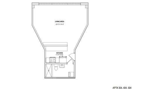 Floor plan for studio, 1 bath, 650 sqft